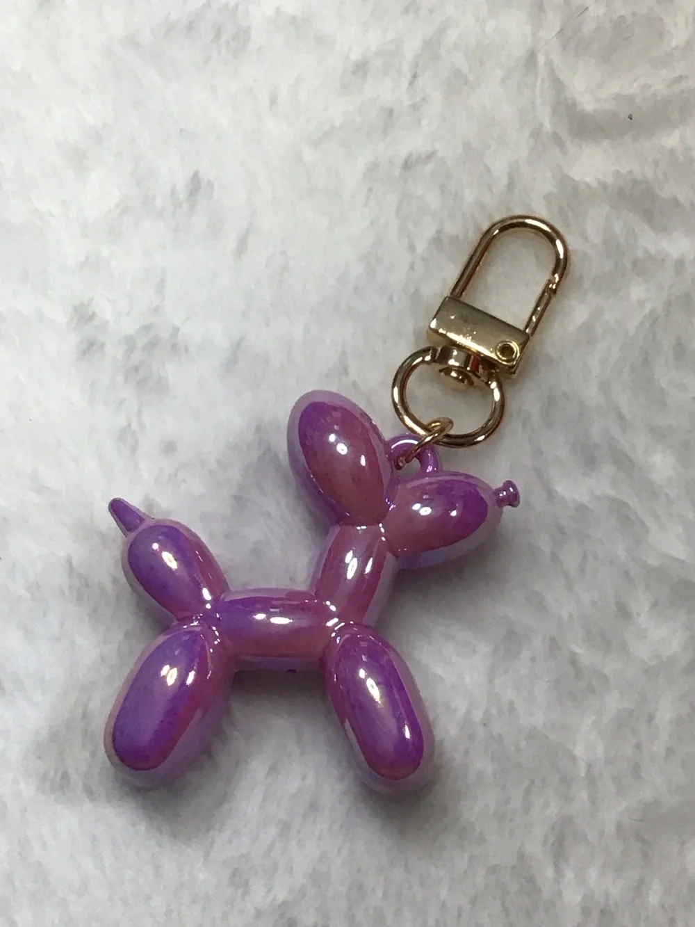 Purple Balloon Dog Keychain Charm with Gold Clip